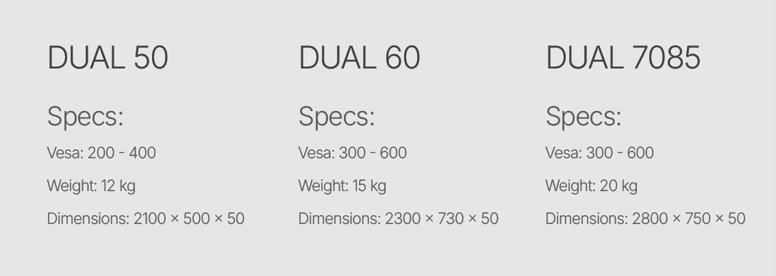 Dual screen bracket sizes